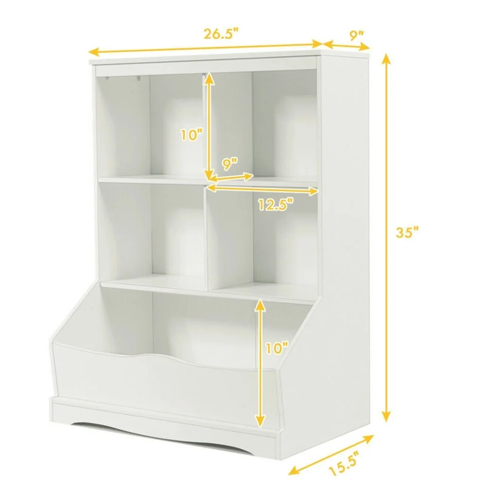 Resenkos 3-Tier Children's Multi-Functional Bookcase Toy Storage Bin Floor Cabinet-White, Kids Toy Storage for Kids, Boys, Girls, Nursery