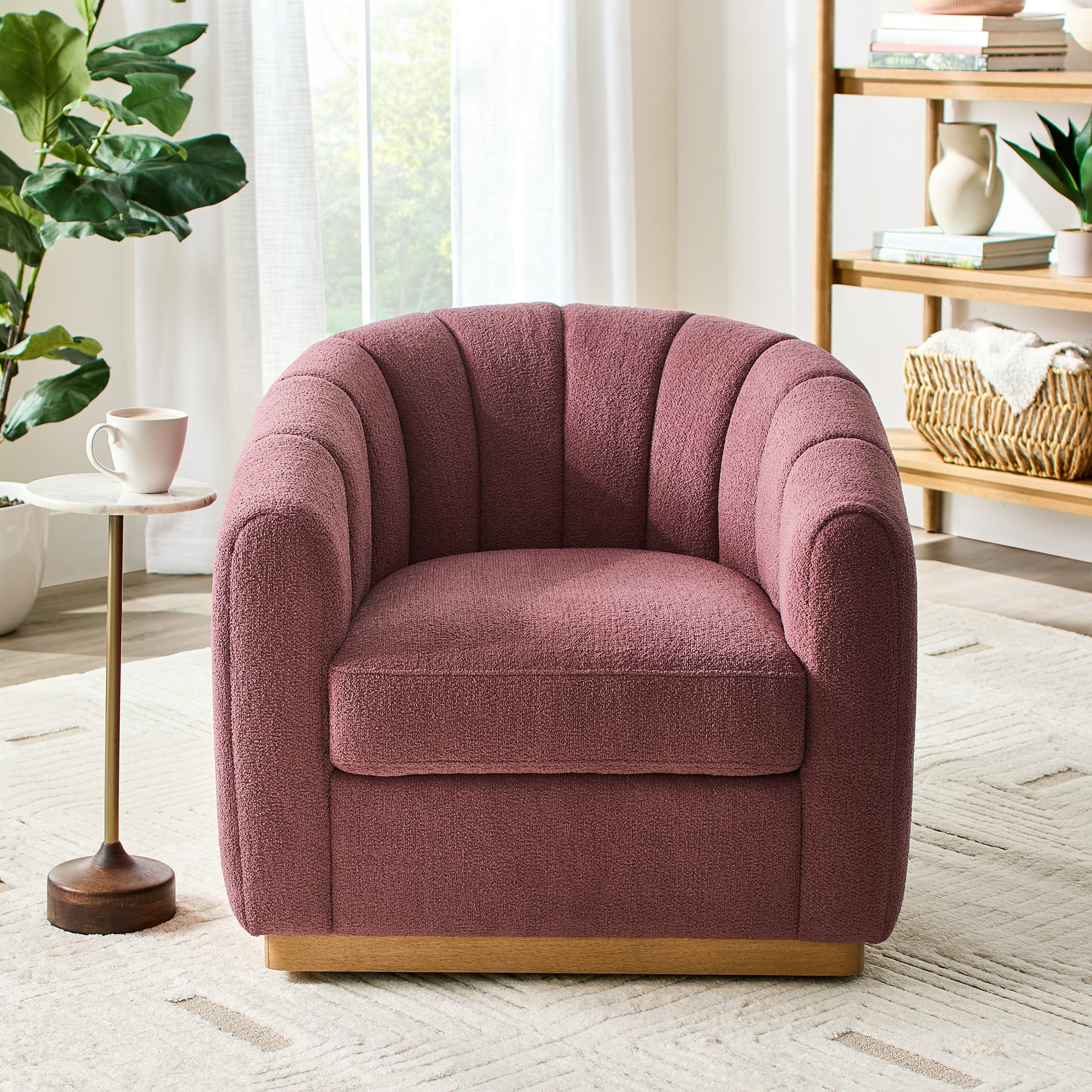 Better Homes & Gardens Lillian Accent Swivel Chair, Rose Boucle